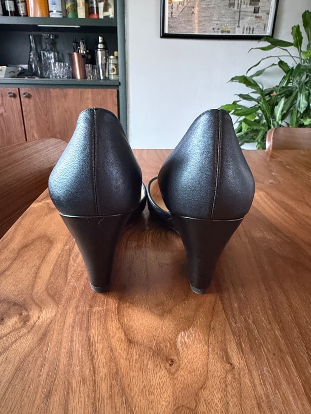 Franco Sarto Black Leather Pointed Wedge Pumps - Picture 6 of 6